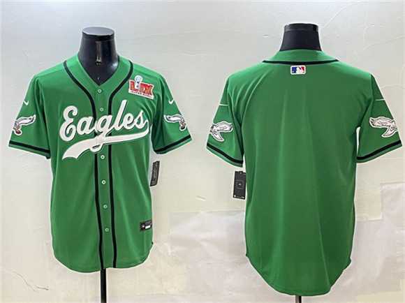 Mens Philadelphia Eagles Blank Green 2025 Super Bowl LIX Patch Stitched Baseball Jersey